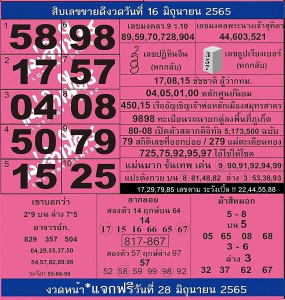 หวยแม่จำเนียร 16/06/65