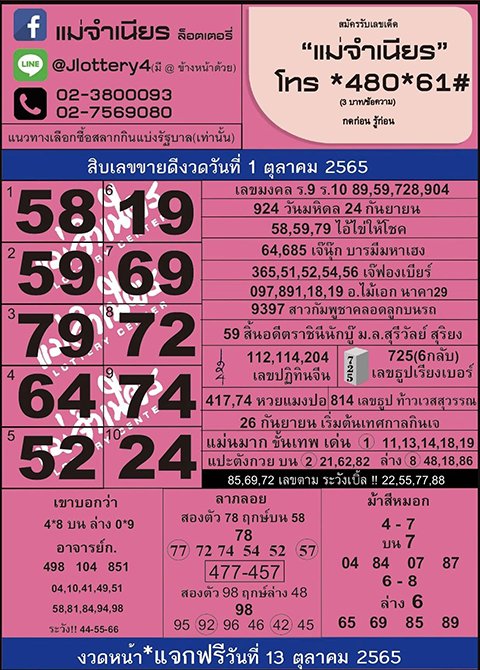 หวยแม่จำเนียร 1/10/65